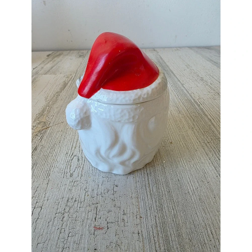 Ceramic lidded Santa vintage hat Xmas tree